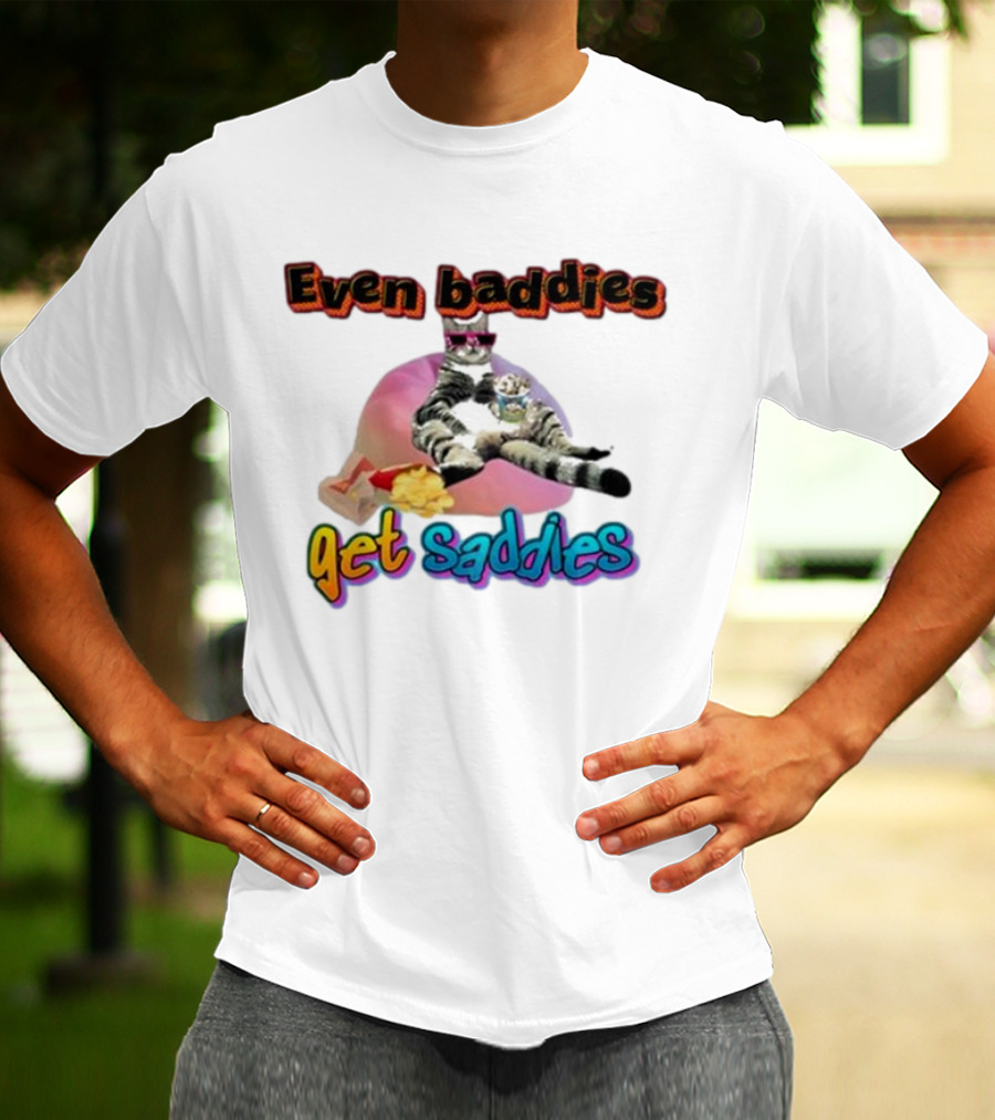 Even Baddies Get Saddies Cat Potato Chips Funny Ryan Primer T-Shirt