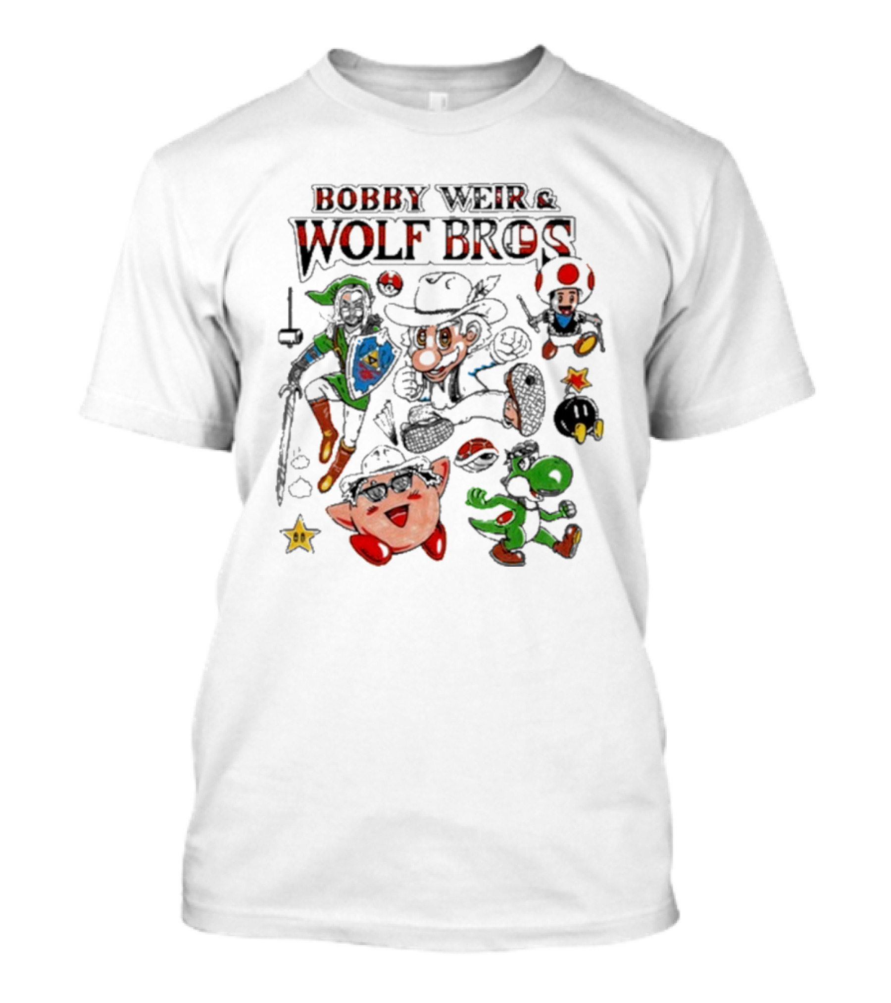 BOBBY WEIR And WOLF BROS Super Wolf Bros Bout Half Past Dead Mario Characters Nintendo Mashup T-Shirt