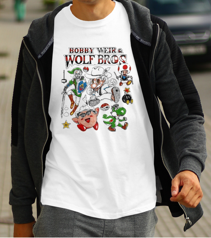 BOBBY WEIR And WOLF BROS Super Wolf Bros Bout Half Past Dead Mario Characters Nintendo Mashup T-Shirt