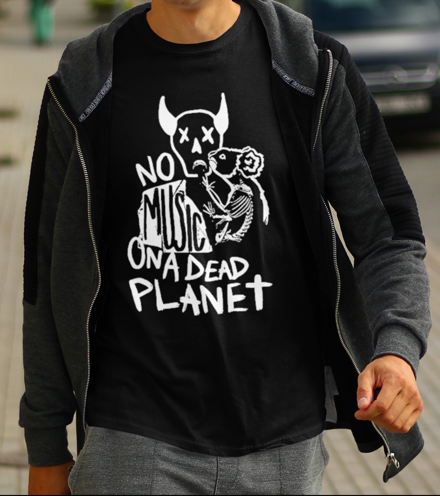 No Music On A Dead Planet Skull Demon And Skeleton Rat T-Shirt