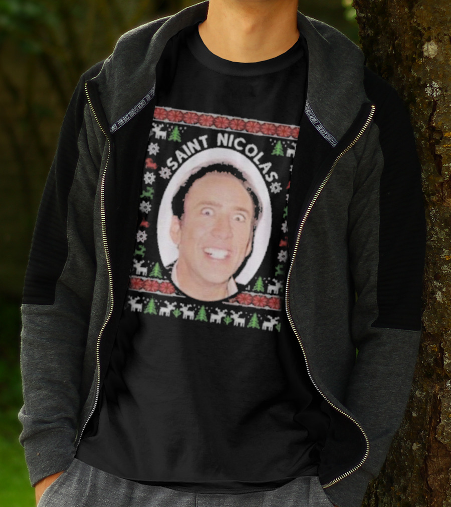 Saint Nicolas Cage Ugly Christmas Sweater T-Shirt