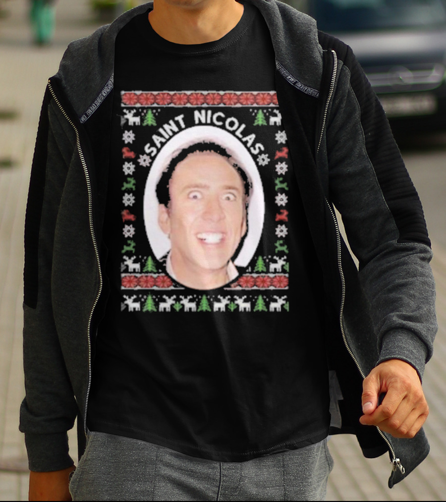 Saint Nicolas Cage Ugly Christmas Sweater T-Shirt