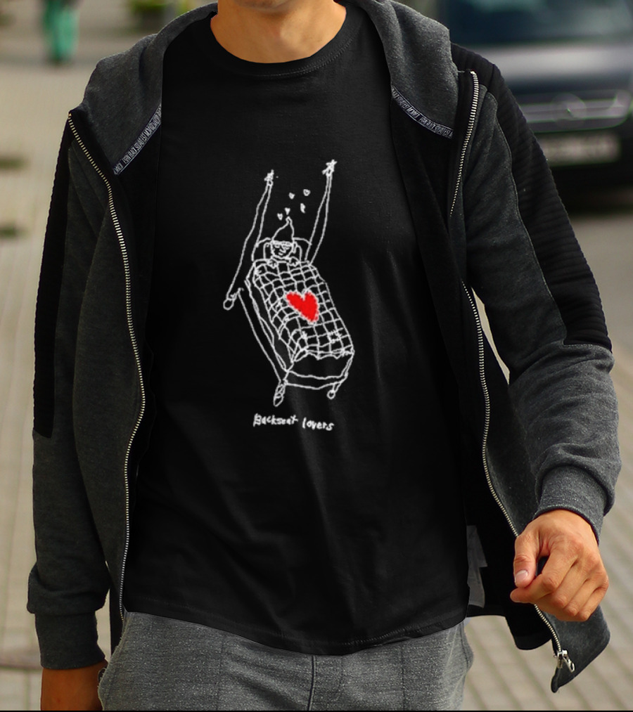 Backseat Lovers Gnome Bed Sketch With Heart And Hearts T-Shirt