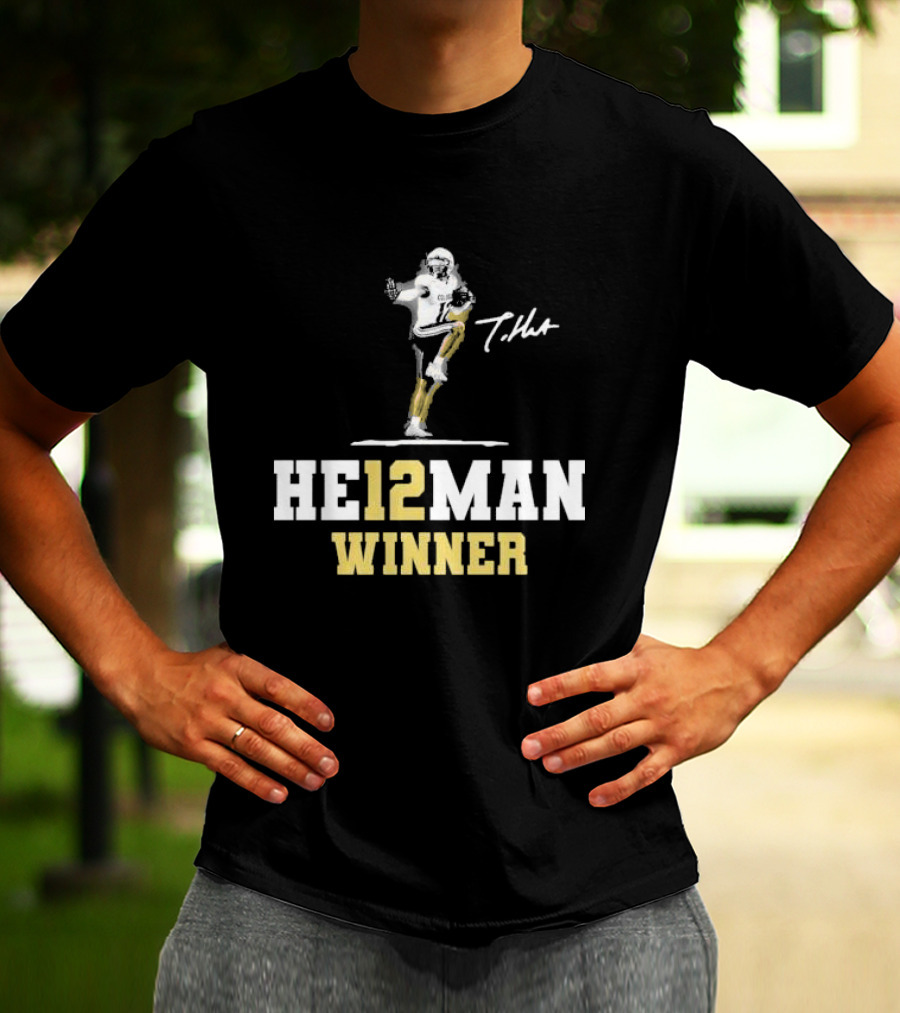 HE12MAN Winner Travis Hunter Signature Football T-Shirt