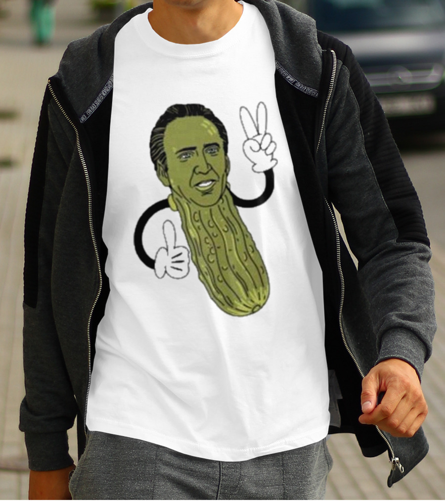 Picolas Cage Nick Cage Pickle Character With Peace Sign Christmas T-Shirt