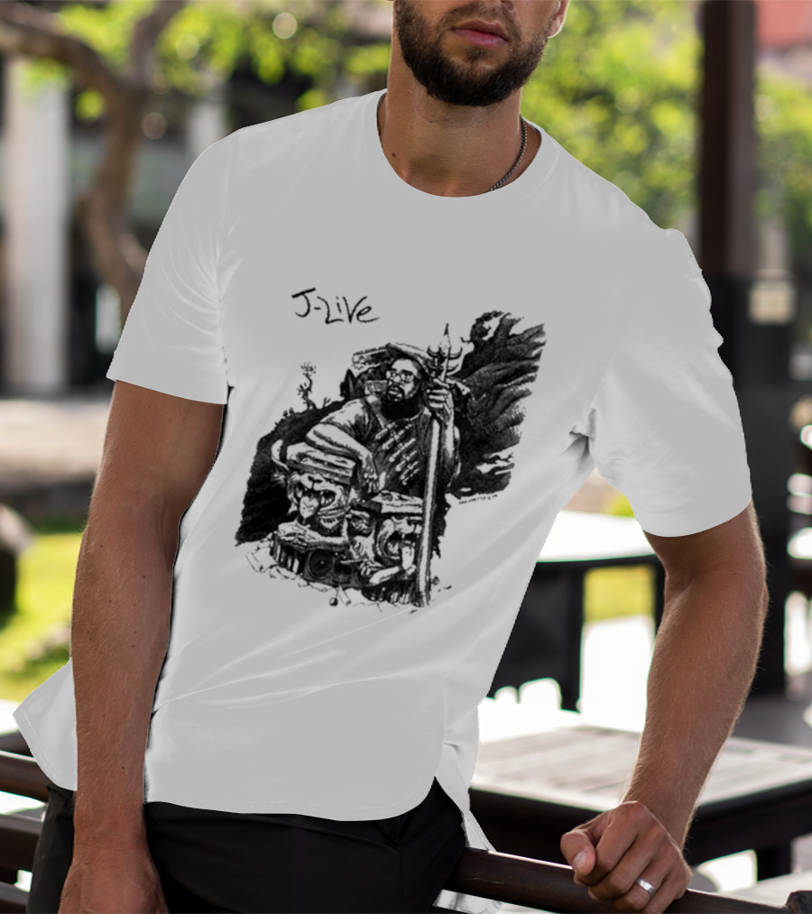 J-Live Realjlive Dan Lish Artwork Featuring Mythical Figures And Detailed T-Shirt