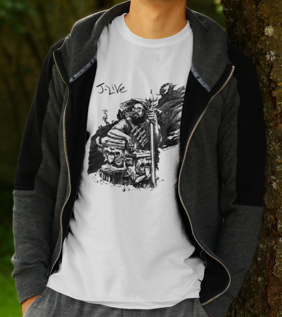 J-Live Realjlive Dan Lish Artwork Featuring Mythical Figures And Detailed T-Shirt