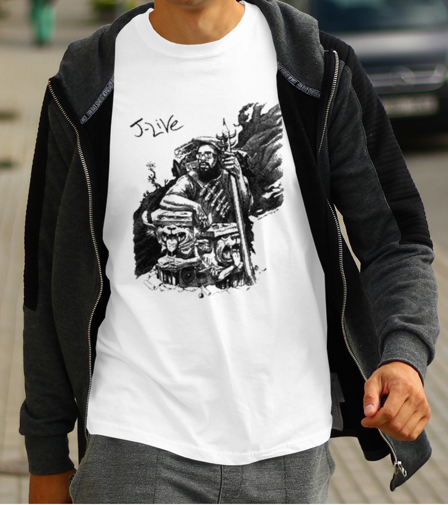 J-Live Realjlive Dan Lish Artwork Featuring Mythical Figures And Detailed T-Shirt