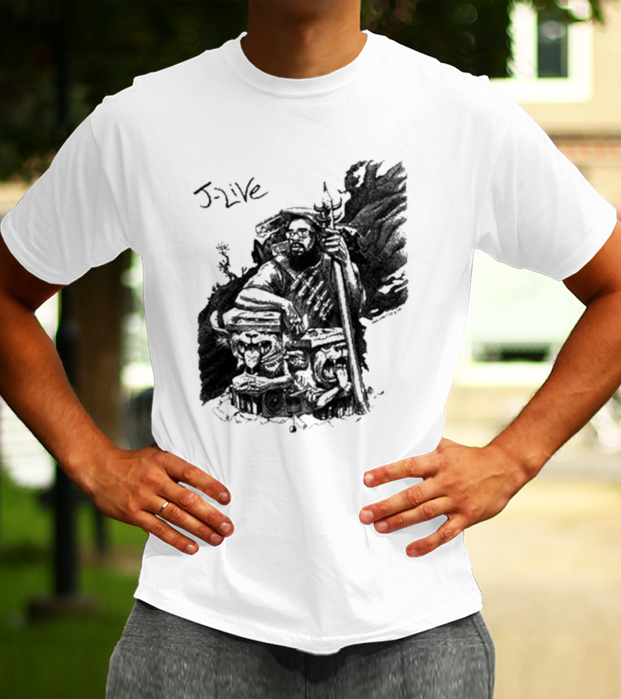 J-Live Realjlive Dan Lish Artwork Featuring Mythical Figures And Detailed T-Shirt