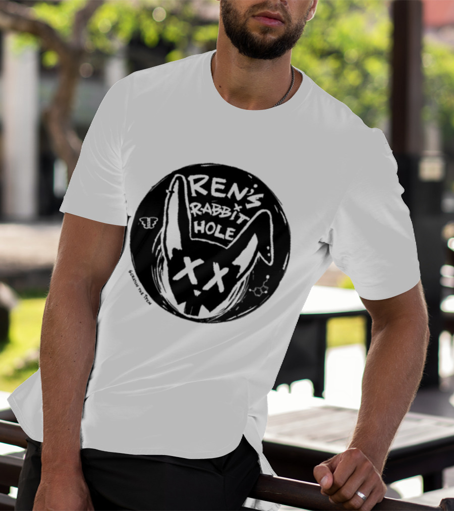 Ren's Rabbit Hole XX Black And White Butterfly Sketch T-Shirt