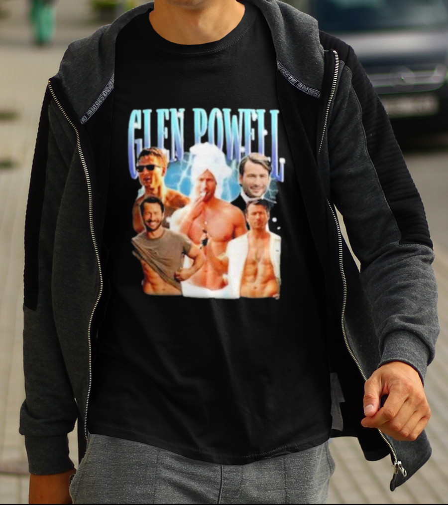 Glen Powell Kelsospade Multiphoto Collage T-Shirt