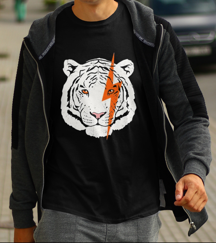 White Tiger Lightning Bolt Face T-Shirt