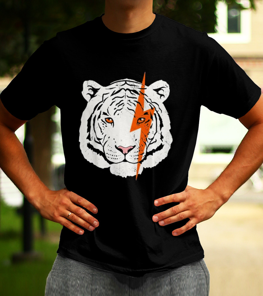 White Tiger Lightning Bolt Face T-Shirt