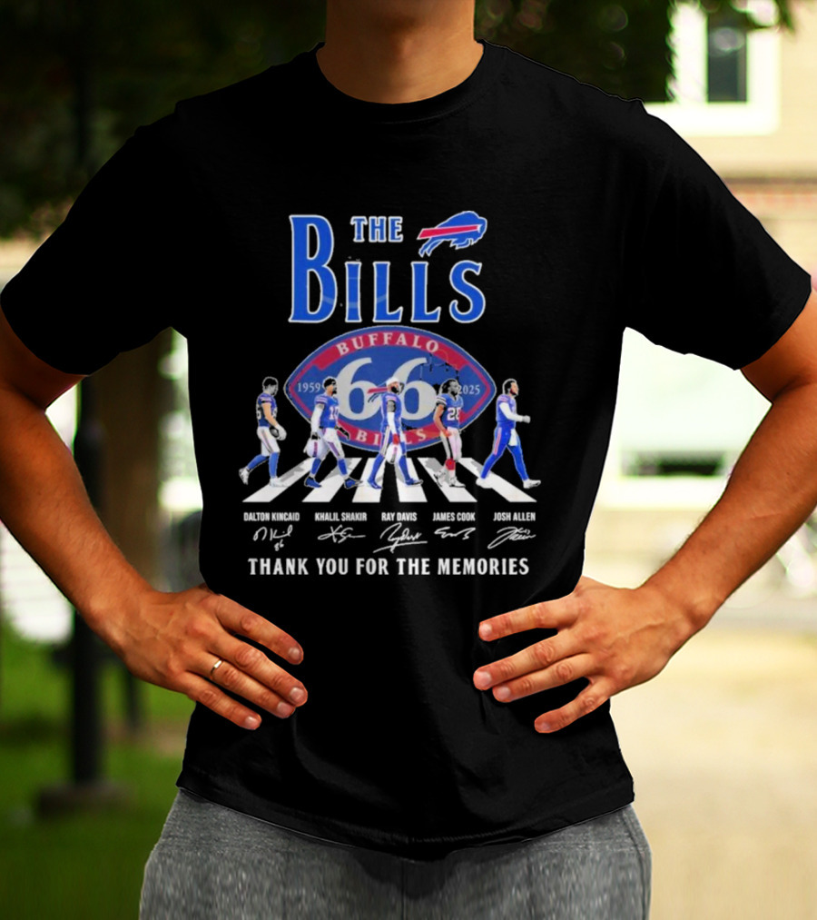 Buffalo Bills 66 Year 1959-2025 Signature Thank You For The Memories Dalton Kincaid Khalil Shakir Ray Davis James Cook Josh Allen T-Shirt