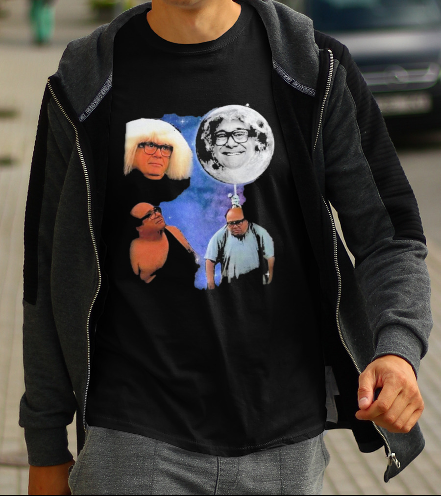 Three Wolf Moon Danny DeVito Mashup With Cosmic Moon Faces T-Shirt