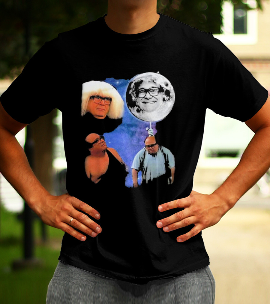Three Wolf Moon Danny DeVito Mashup With Cosmic Moon Faces T-Shirt