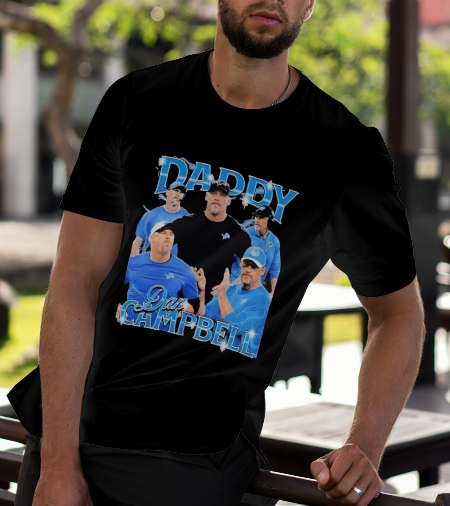 Daddy Dan Campbell Detroit Lions Football Coach Collage T-Shirt