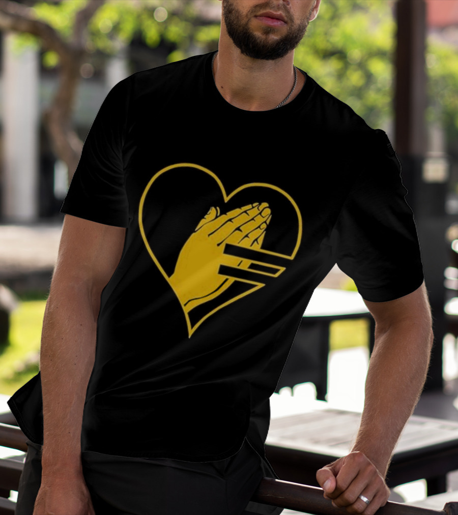 God Is Love Heart Praying Hands Yellow Equality T-Shirt