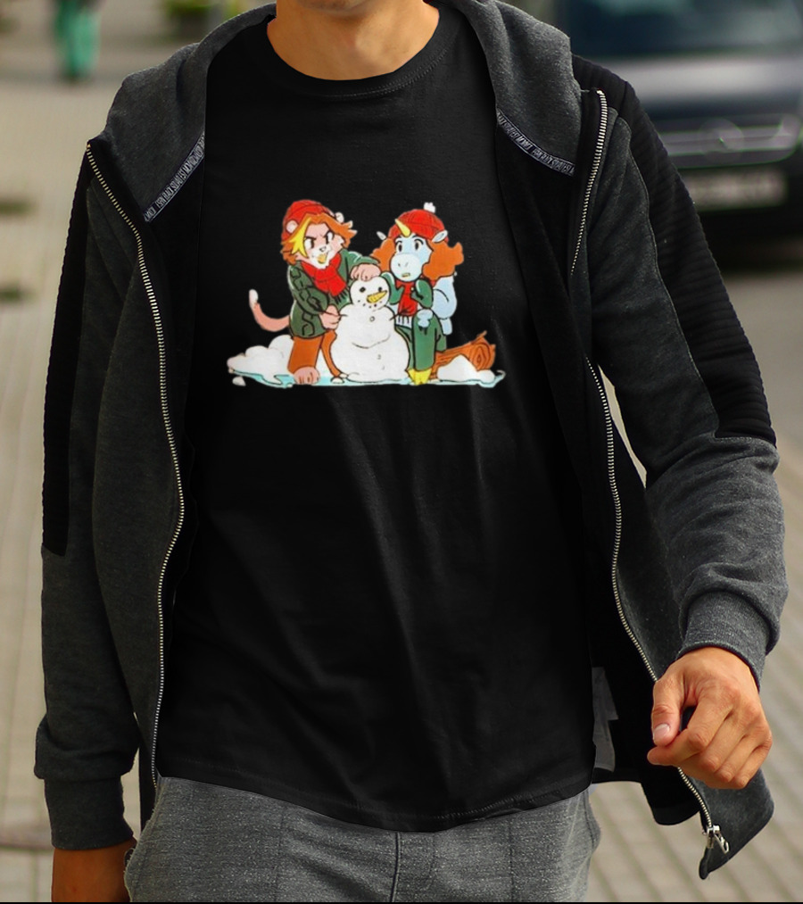 Furry Grumps Building A Snowman In Winter Scene T-Shirt