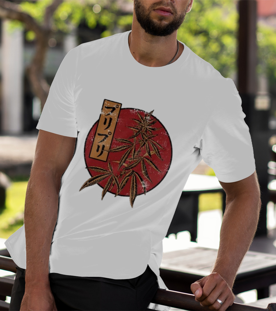 Stoned Buri-Buri Japanese Style Cannabis Leaves Red Circle T-Shirt