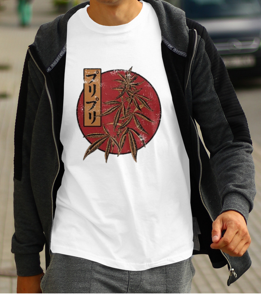 Stoned Buri-Buri Japanese Style Cannabis Leaves Red Circle T-Shirt