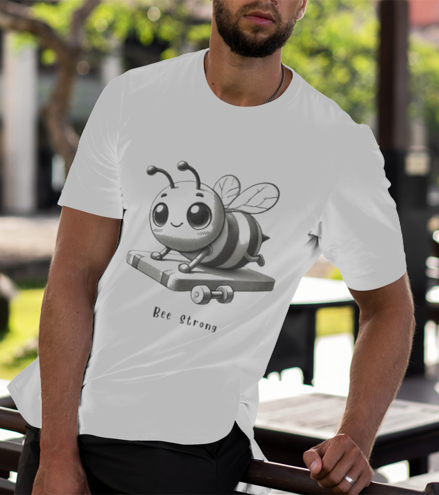 Bee Strong Motivational Cartoon Bee Lifting Weights T-Shirt