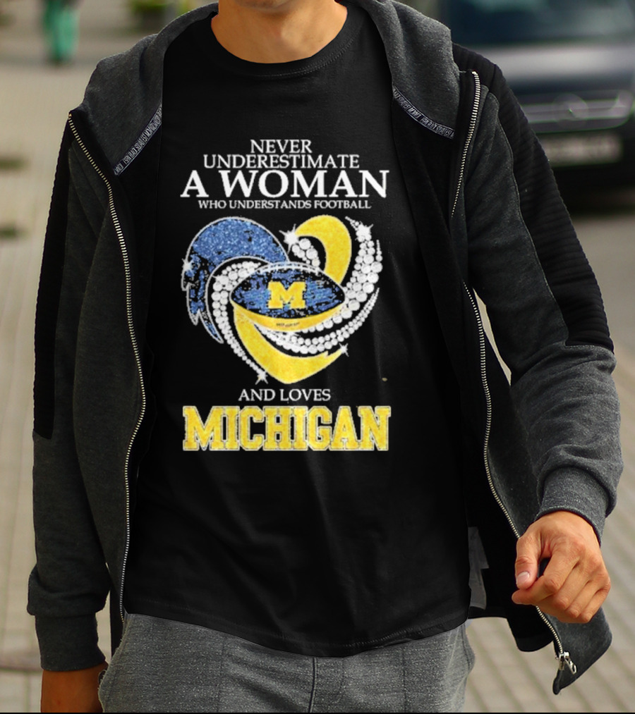 Never Underestimate A Woman Who Understands Football And Loves Michigan Wolverines M T-Shirt