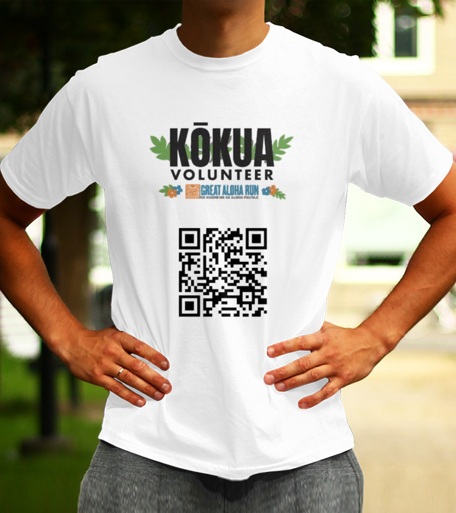 Kokua Volunteer Great Aloha Run Ke Kukinii Me Ke Aloha Pau Ole QR Code T-Shirt
