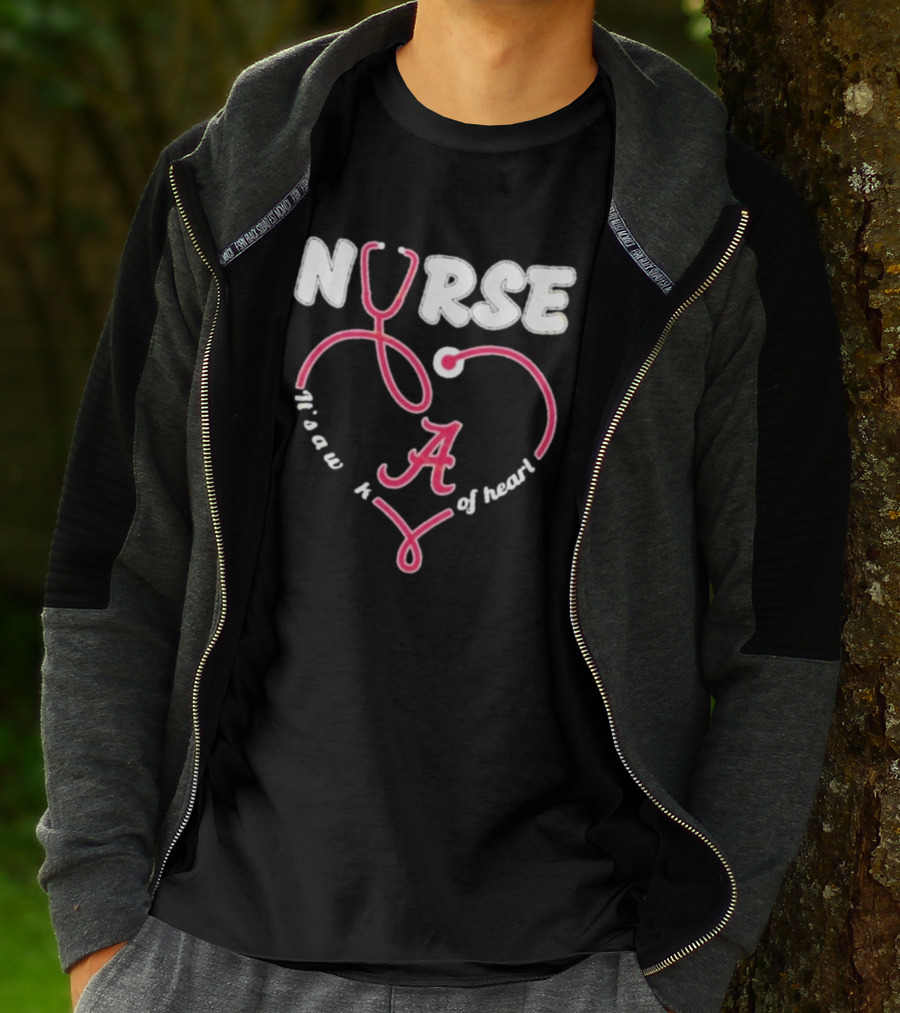 Alabama Crimson Tide Nurse Stethoscope A Work Of Heart T-Shirt