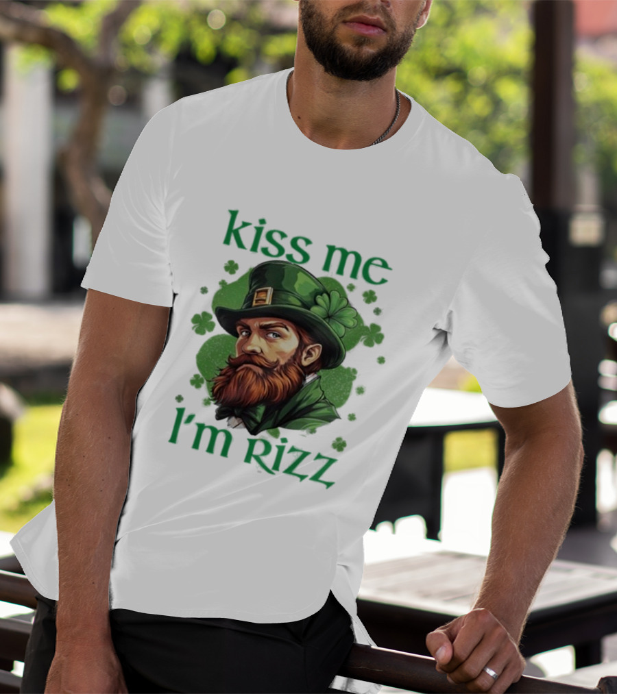 Kiss Me I'm Rizz St Patrick's Day Leprechaun Hat Shamrocks T-Shirt
