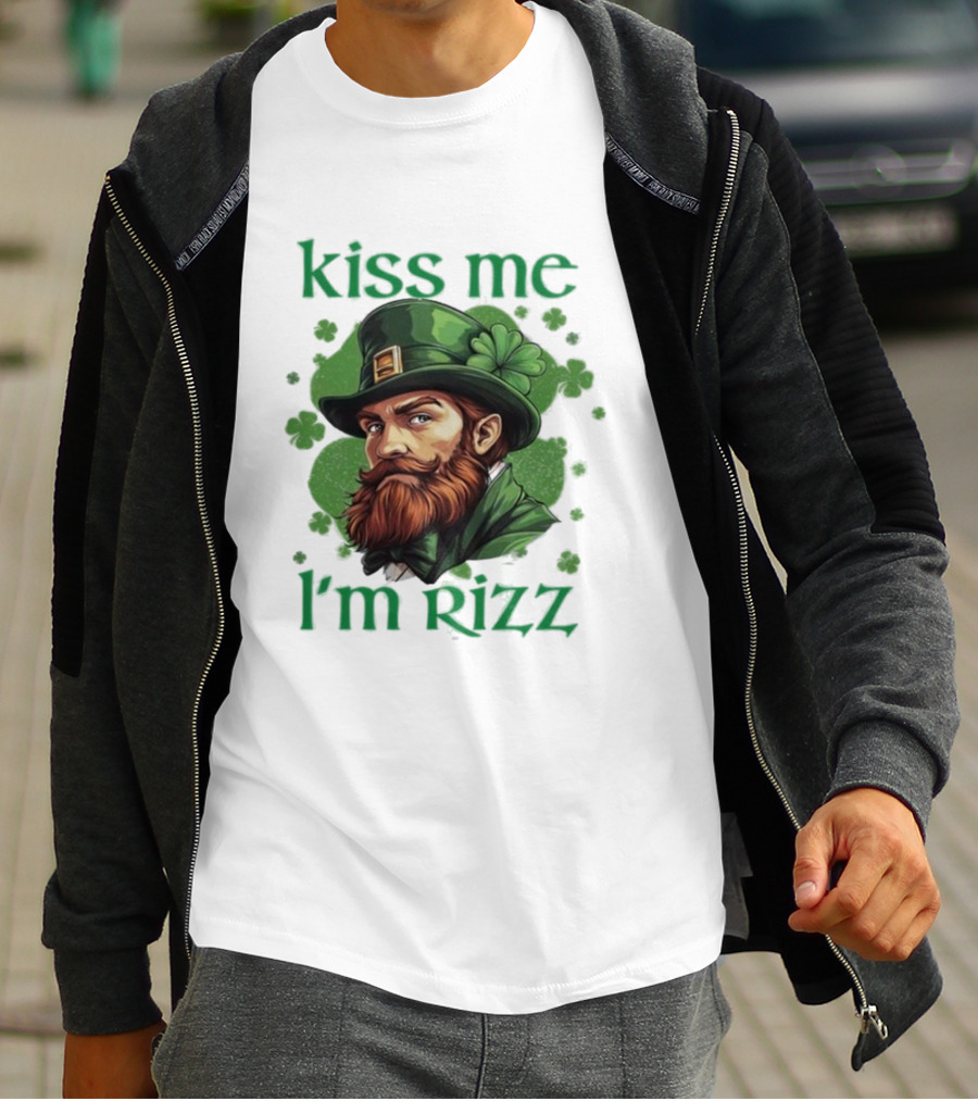 Kiss Me I'm Rizz St Patrick's Day Leprechaun Hat Shamrocks T-Shirt