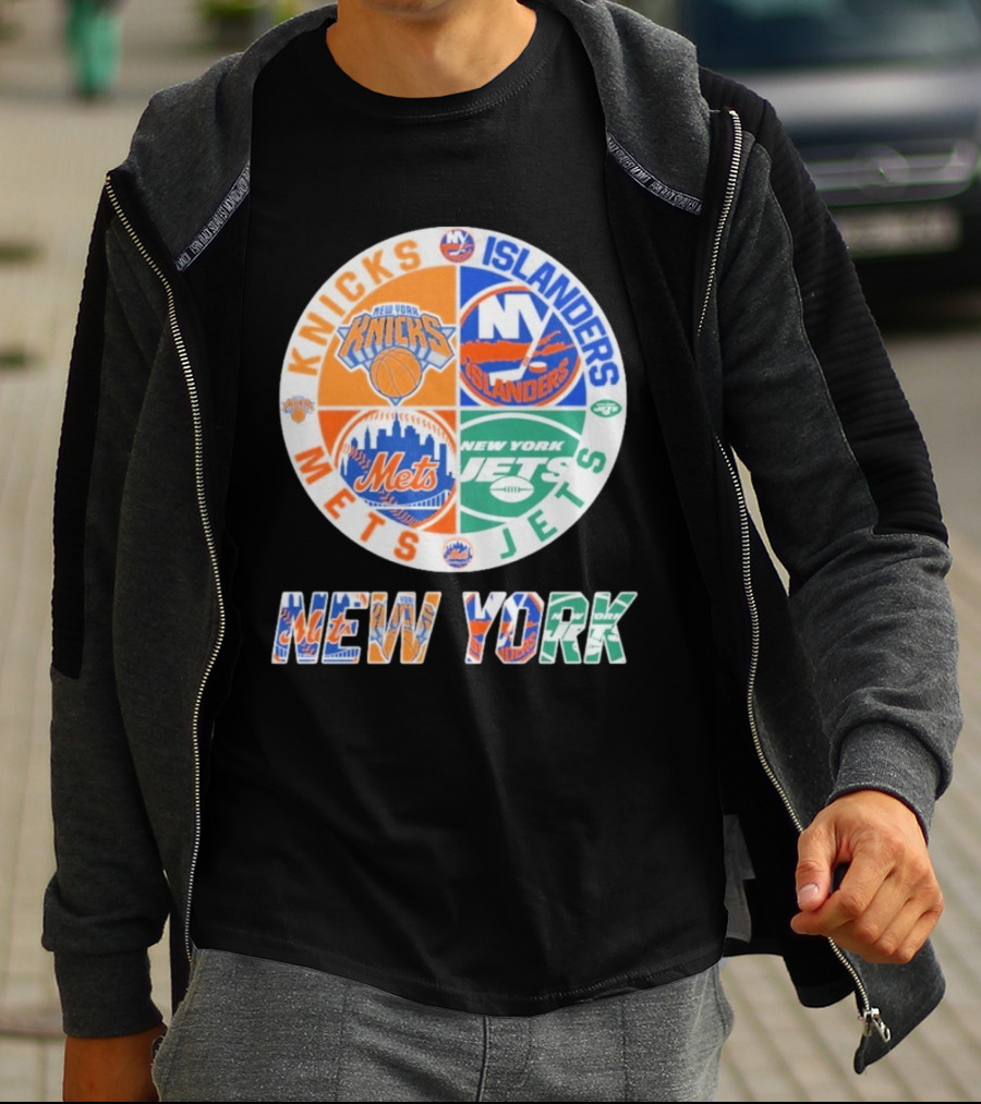Knicks Islanders Mets Jets New York Sports Team Collaboration T-Shirt