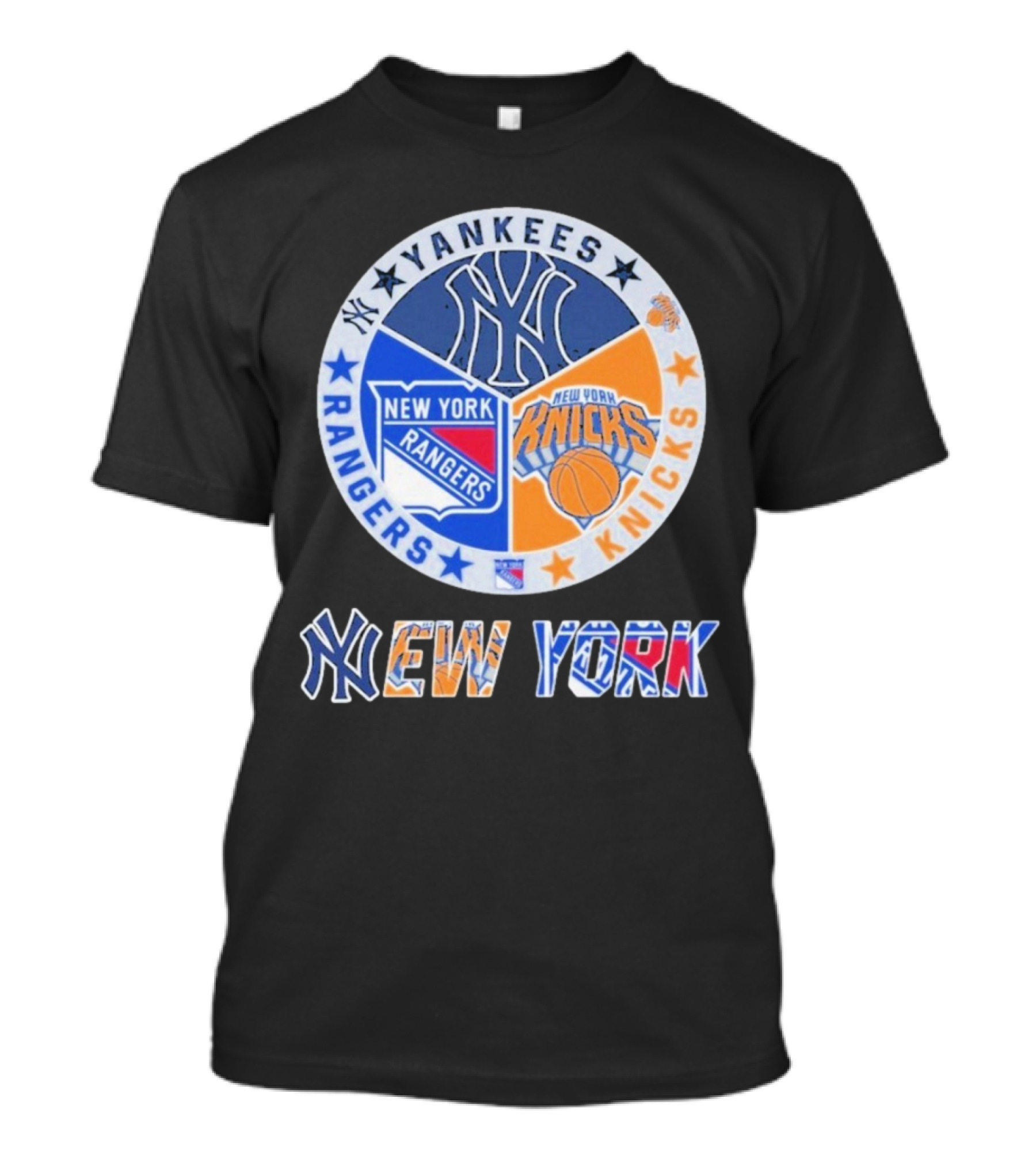 Yankees Rangers Knicks New York Sports Collaboration T-Shirt