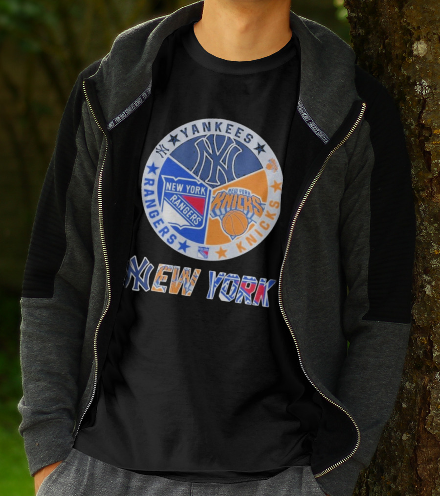 Yankees Rangers Knicks New York Sports Collaboration T-Shirt