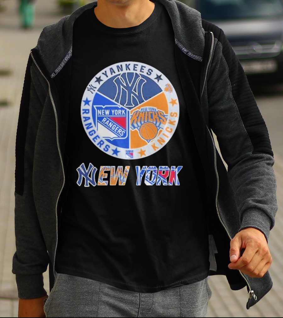Yankees Rangers Knicks New York Sports Collaboration T-Shirt