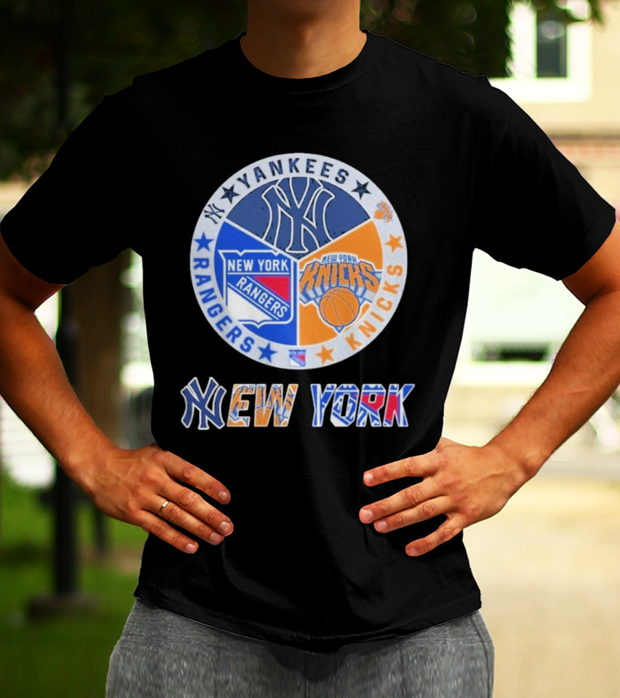 Yankees Rangers Knicks New York Sports Collaboration T-Shirt