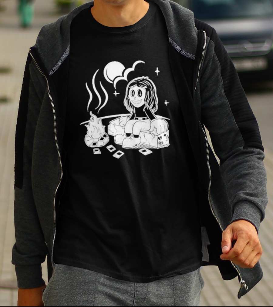 Sawyer Hill Camp Peaceful Campfire Night With Cards And Moon T-Shirt