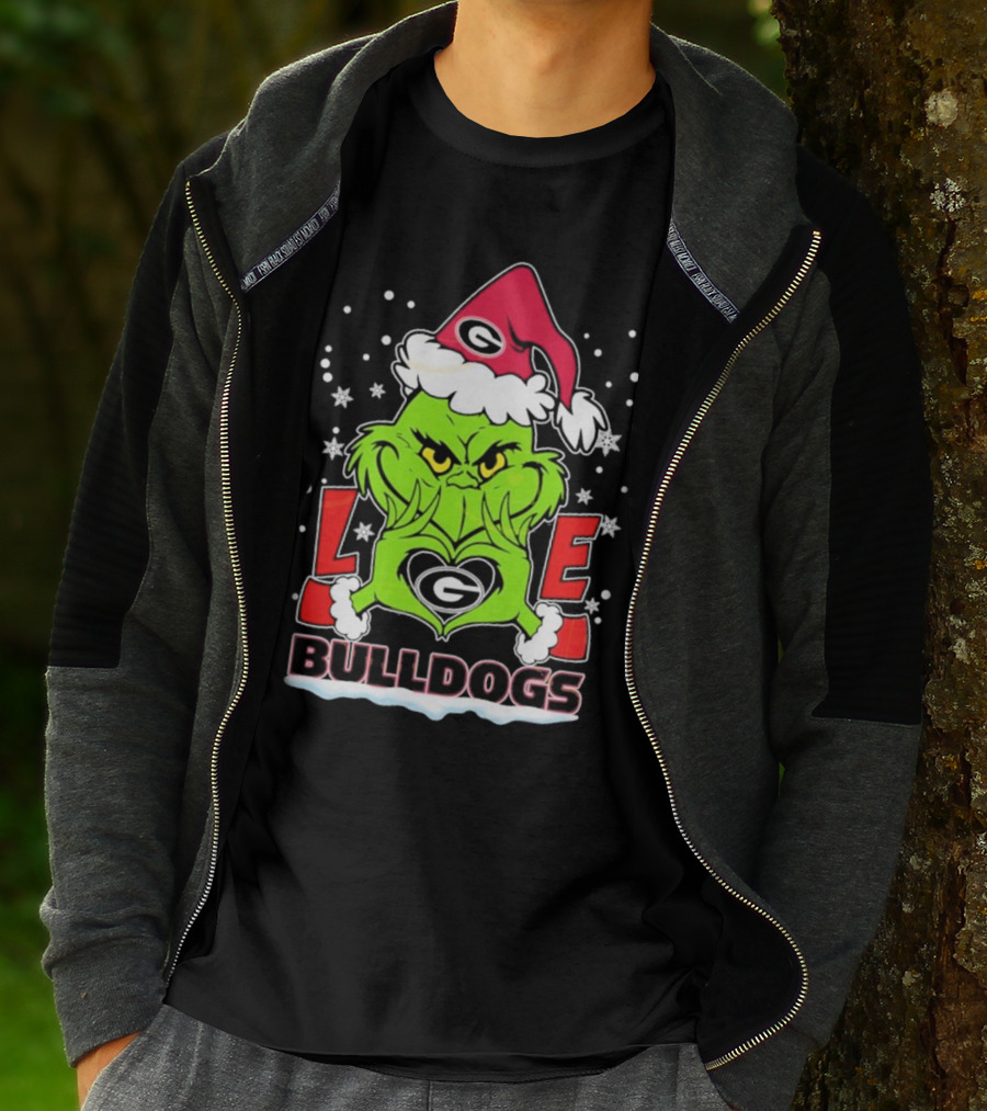 Grinch Santa Hat Georgia Bulldogs Love Christmas T-Shirt