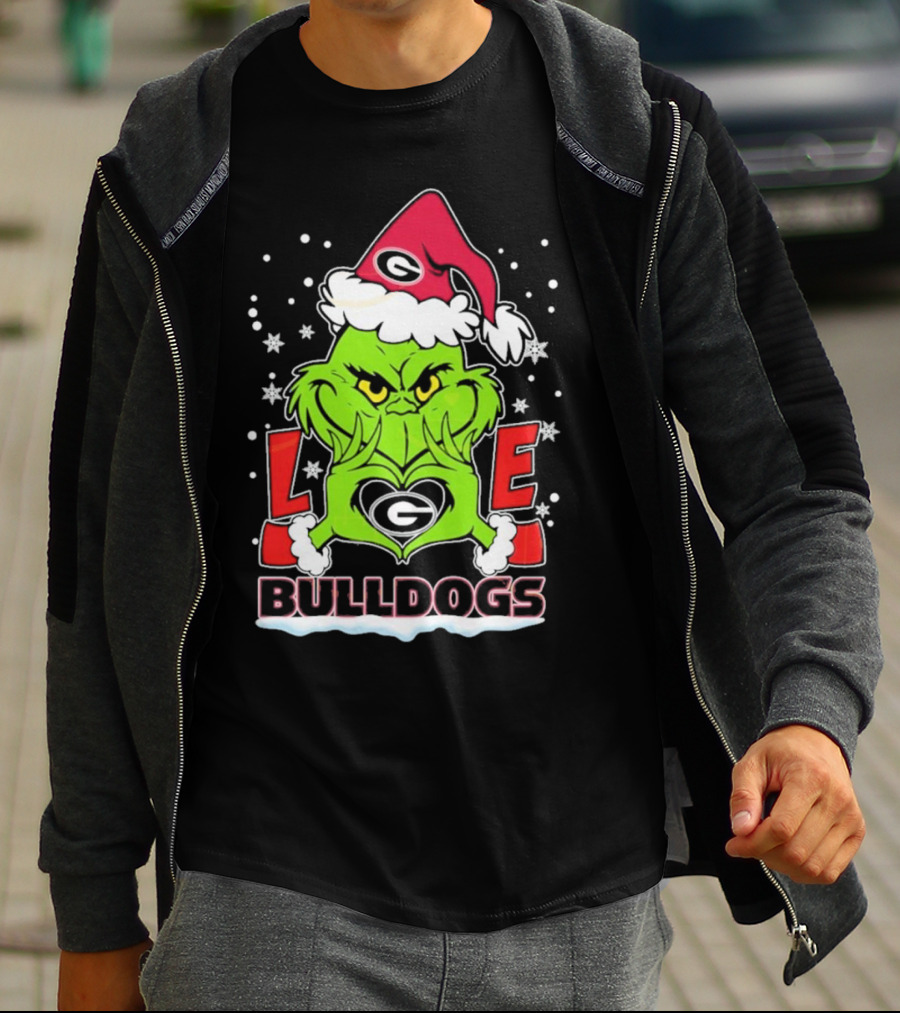 Grinch Santa Hat Georgia Bulldogs Love Christmas T-Shirt