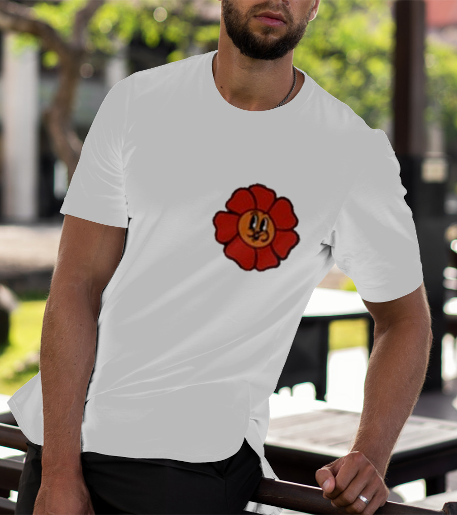Ludwig Mogul Mogi Red Flower Cartoon Face T-Shirt