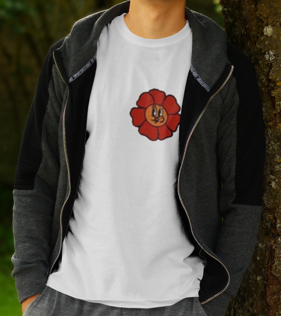 Ludwig Mogul Mogi Red Flower Cartoon Face T-Shirt