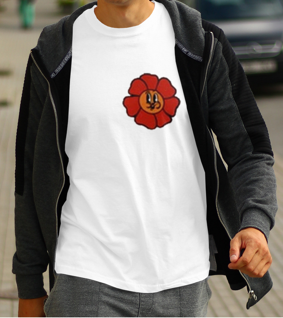 Ludwig Mogul Mogi Red Flower Cartoon Face T-Shirt