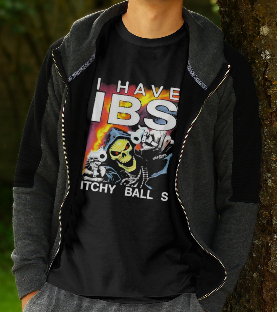 I Have IBS Itchy Balls Skeleton With Guns And Flames T-Shirt