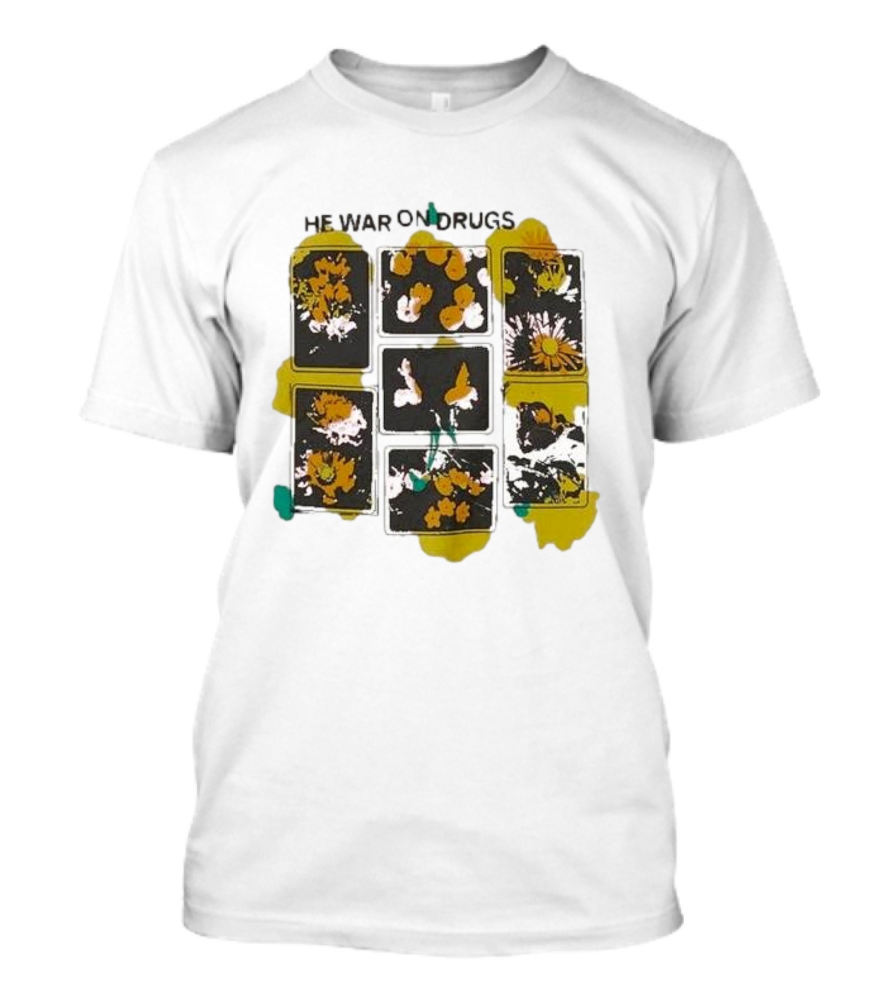 The War On Drugs Floral Squares Art Yellow Splatter T-Shirt