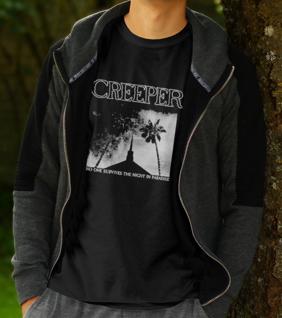 Creeper No One Survives The Night In Paradise Palm Trees And Church Spire Dark Aesthetic T-Shirt