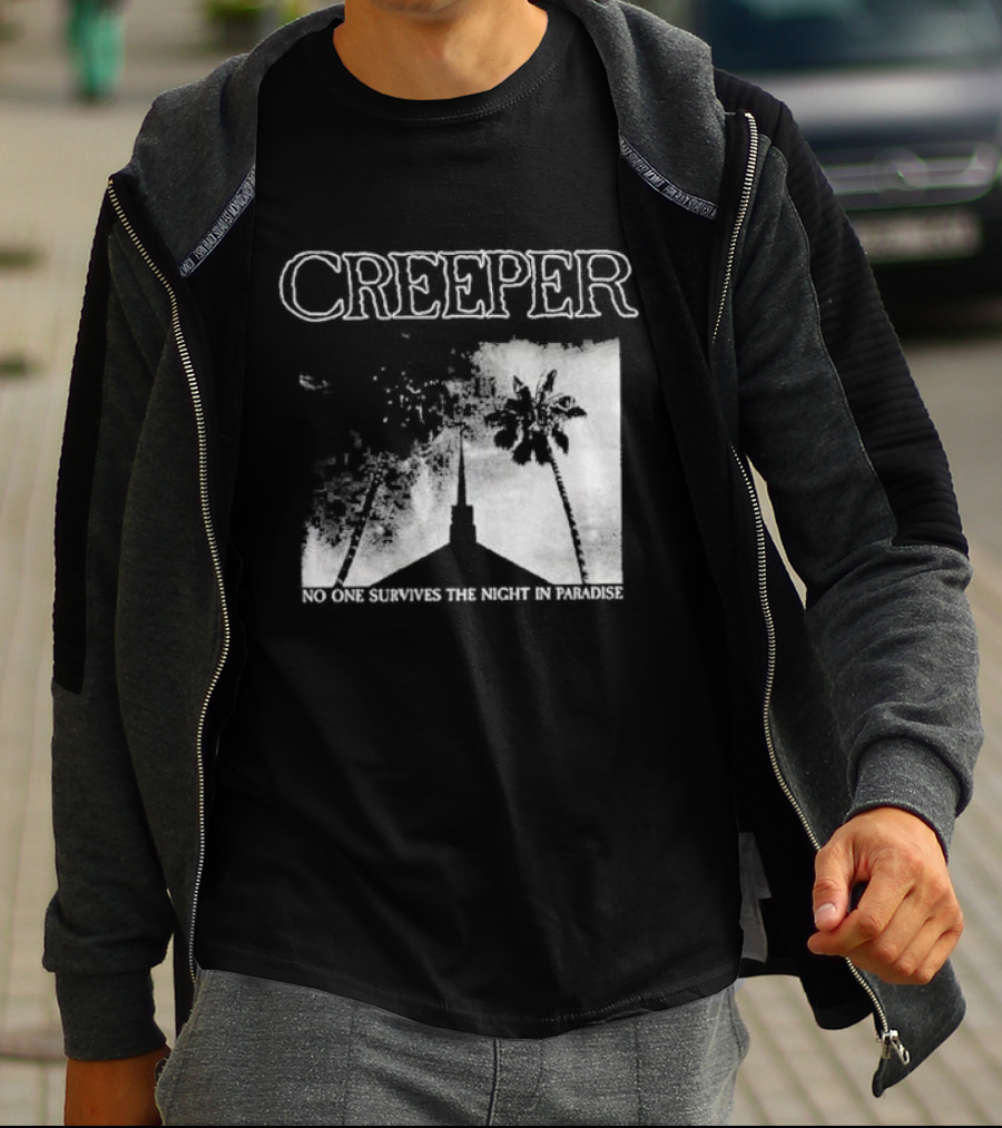 Creeper No One Survives The Night In Paradise Palm Trees And Church Spire Dark Aesthetic T-Shirt