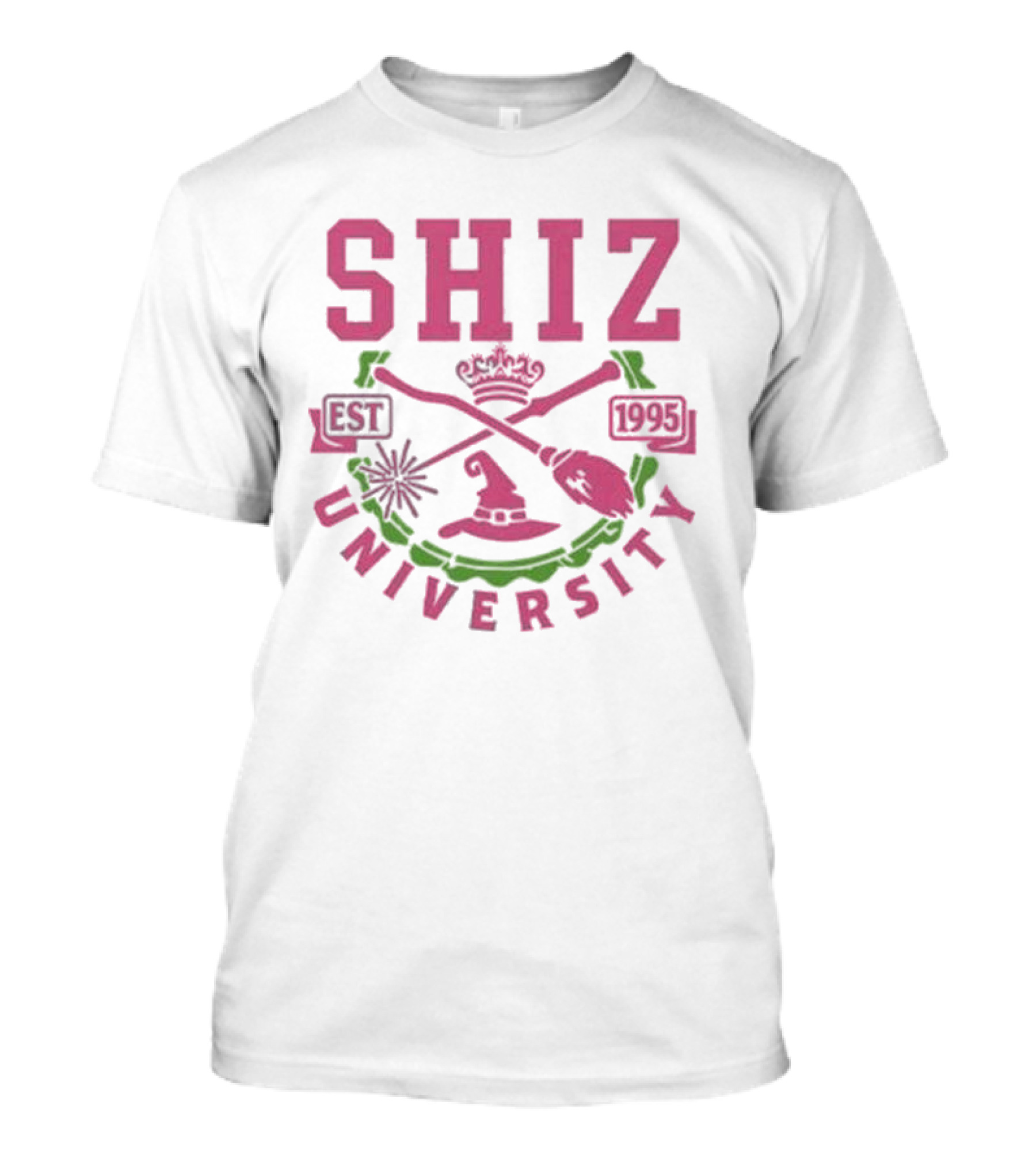 Shiz University Est 1995 Wicked Broom Wand Crown Hat Crest T-Shirt