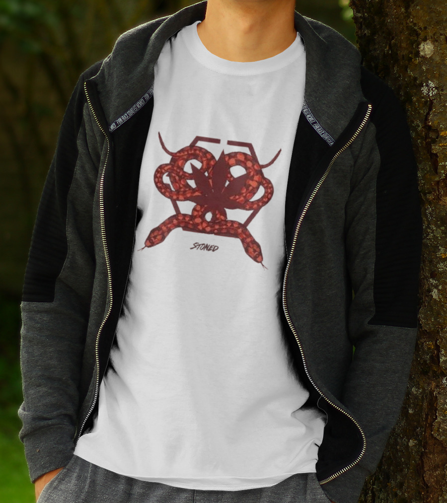 Stoned And Co Mystic Hexagon Snake With Leaf Motif T-Shirt