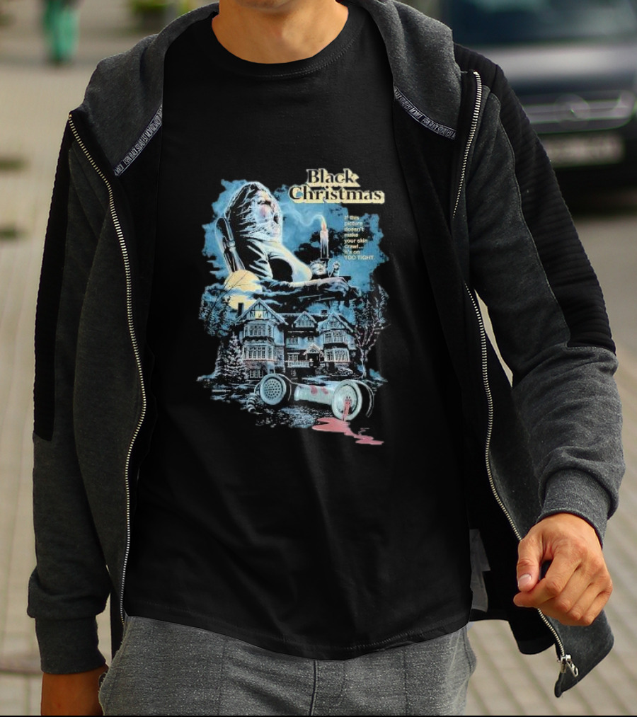 Black Christmas Iconic Horror Imagery With Creepy Message And Mysterious Atmosphere T-Shirt