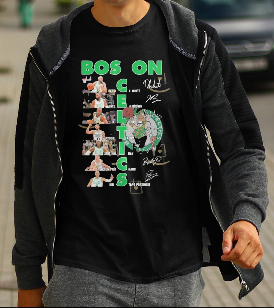 Boston Celtics Derrick White Jaylen Brown Jayson Tatum Jrue Holiday Al Horford Kris Porzingis Team Signatures T-Shirt